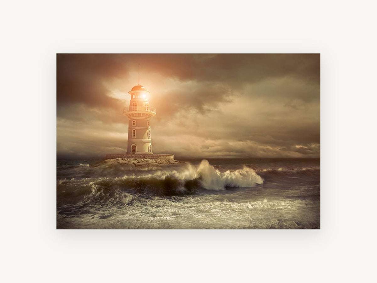 Storm Beacon at Dusk, coastal canvas wall art print, front view