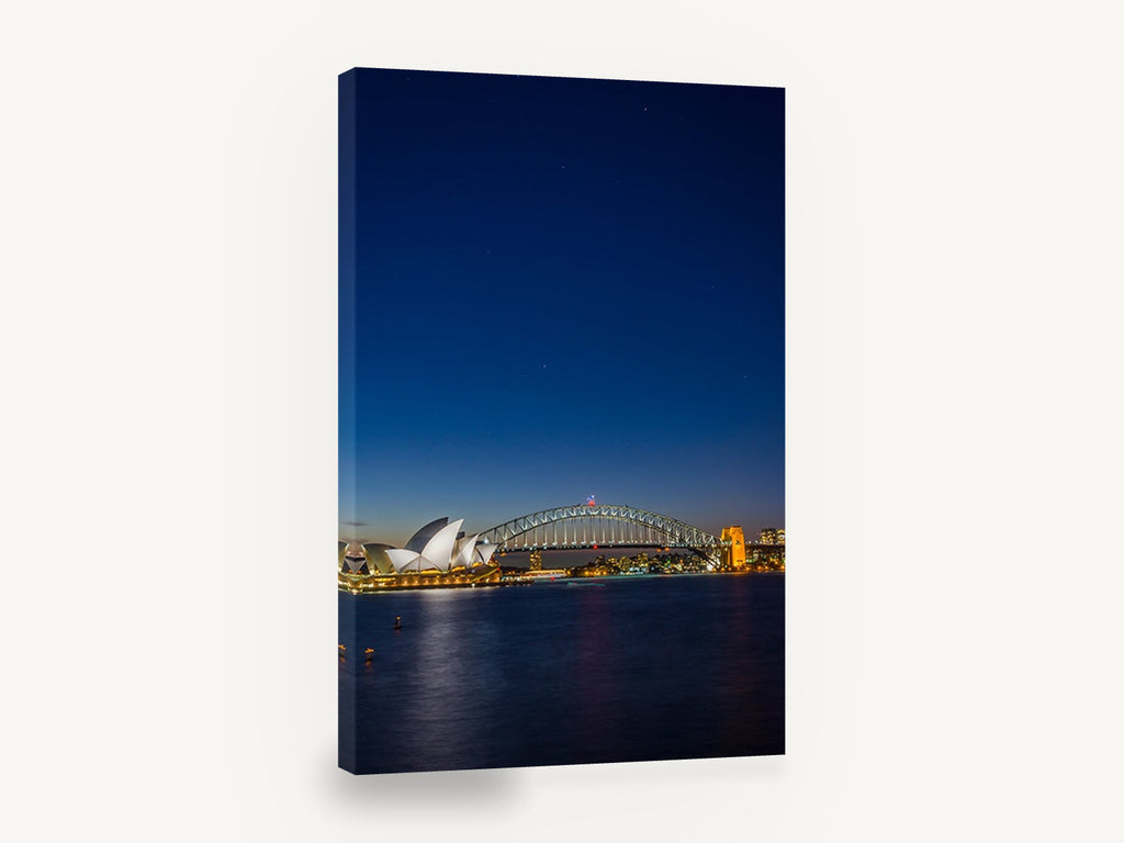 Sydney Harbour Blue Hour, sydney harbour dusk photograph, coastal canvas wall art print ready to hang