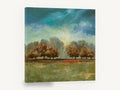 Teal Sky Meadow Trees, autumn trees clearing sky landscape, landscape canvas wall art print ready to hang