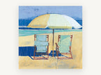 Two Chairs Beneath Umbrella, coastal canvas wall art print, front view