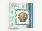 Scallop By The Sea, scallop shell coastal collage, coastal canvas wall art print ready to hang