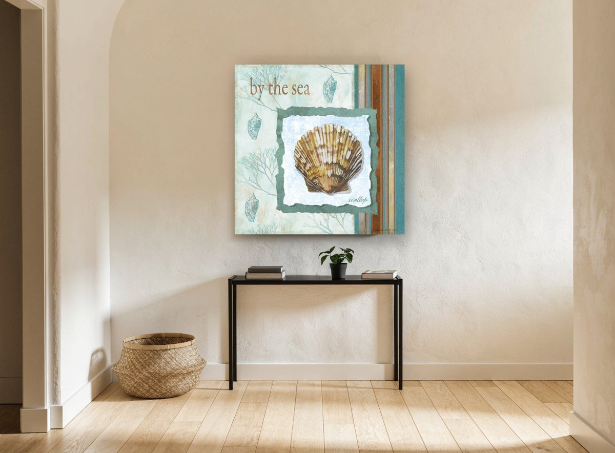 Scallop By The Sea coastal canvas print on the wall of a hallway