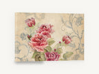 Rose Garden Damask, pink roses damask scroll floral, floral canvas wall art print ready to hang