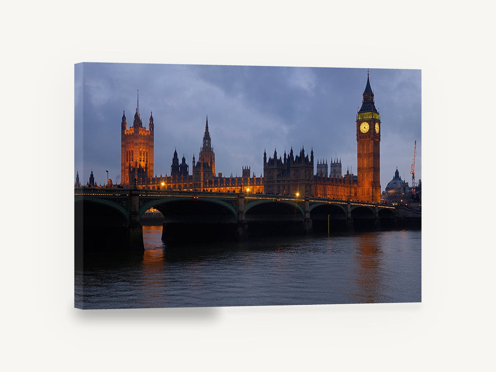 Westminster Dusk Glow, westminster bridge and big ben at dusk, city canvas wall art print ready to hang