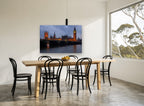 Westminster Dusk Glow city canvas print on the wall of a dining room