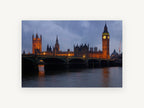 Westminster Dusk Glow, westminster bridge and big ben at dusk, city canvas wall art print, front view