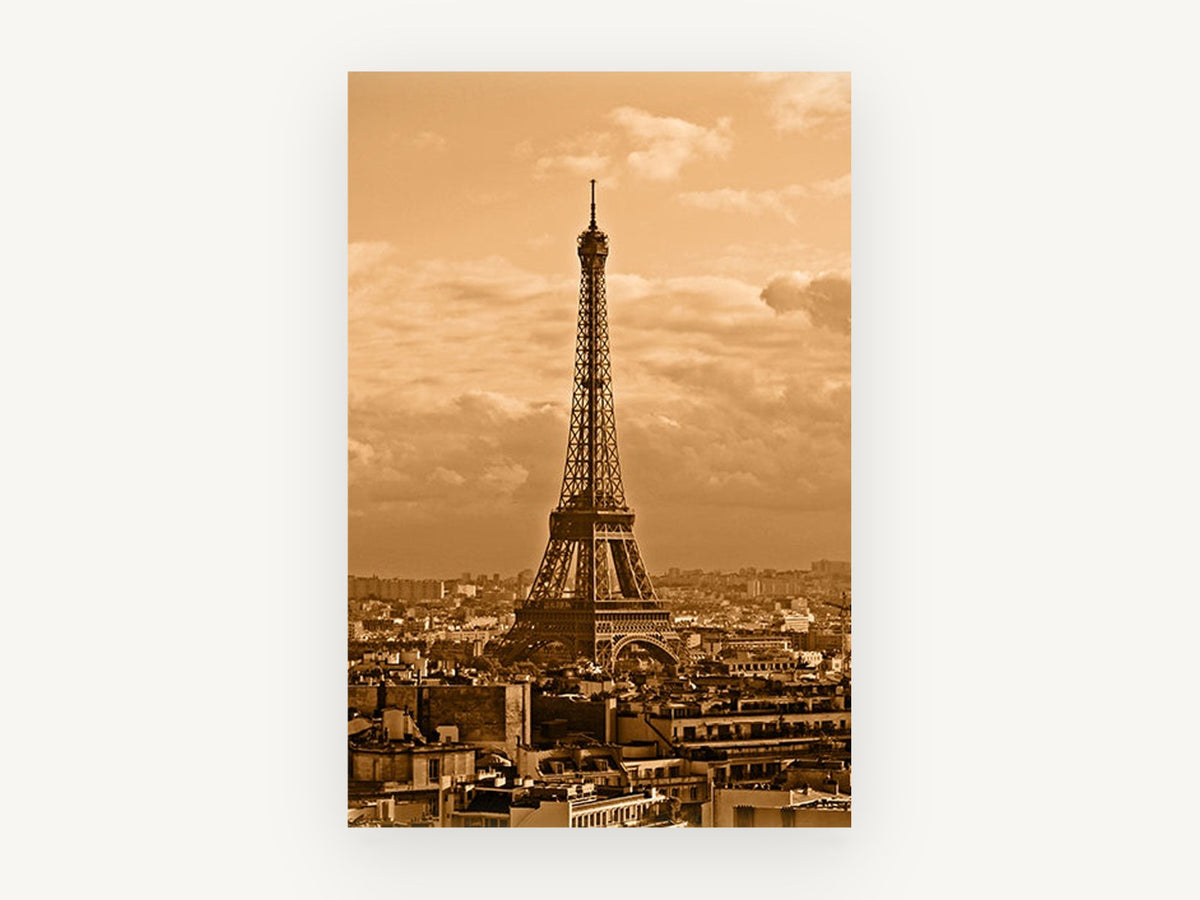 Sepia Paris Rooftops, eiffel tower sepia photograph paris, city canvas wall art print, front view