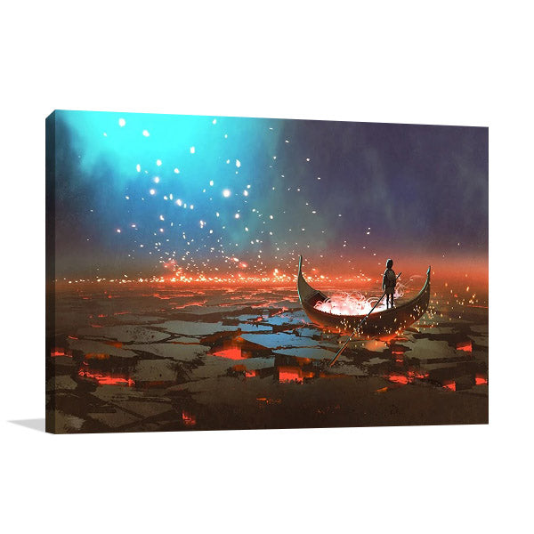 Boy on Magical Boat Wall Art Print