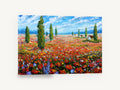 Poppy Field Cypresses, red poppy field cypress landscape painting, floral canvas wall art print ready to hang