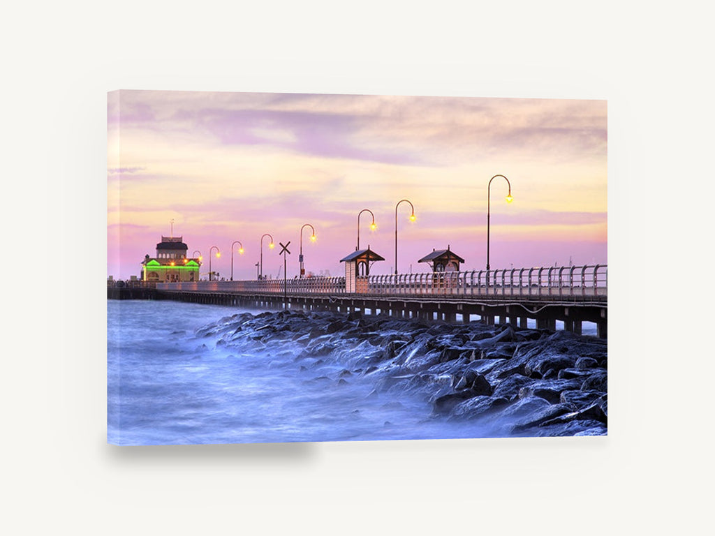 St Kilda Pier Twilight, st kilda pier twilight photograph, coastal canvas wall art print ready to hang