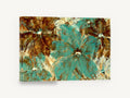 Teal Garden Overlap, teal and brown abstract floral painting, floral canvas wall art print ready to hang