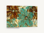 Teal Garden Overlap, teal and brown abstract floral painting, floral canvas wall art print ready to hang