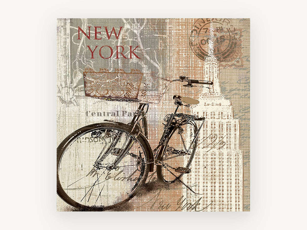Bicycle Beneath the Empire State, vintage canvas wall art print, front view