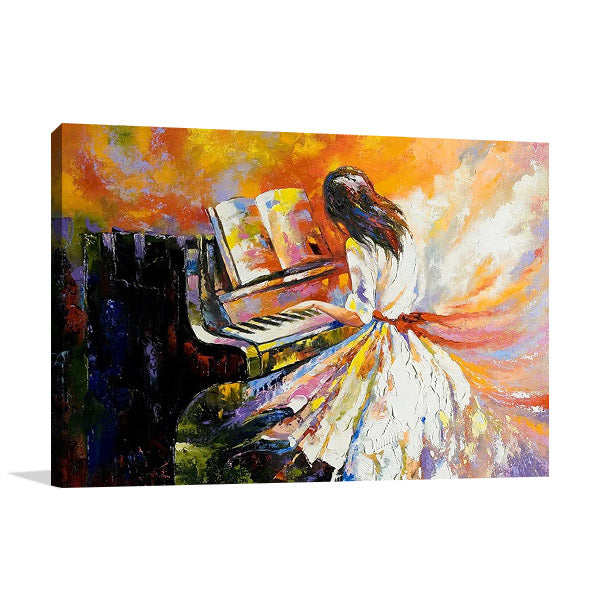 Girl Playing on the Piano Wall Art Print