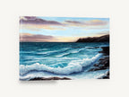 Dusk Over Teal Surf, teal ocean waves sunset painting, coastal canvas wall art print ready to hang