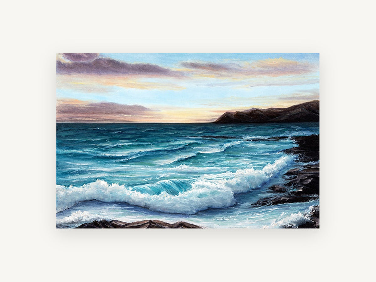 Dusk Over Teal Surf, coastal canvas wall art print, front view