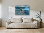 Storm Light Jetty coastal canvas print on the wall of a living room