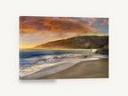Malibu Sun Headland, sunset beach headland seascape photograph, coastal canvas wall art print ready to hang