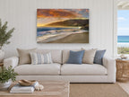 Malibu Sun Headland coastal canvas print on the wall of a beach house living room