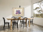 Le Jardin Lilac Postcard floral canvas print on the wall of a dining room