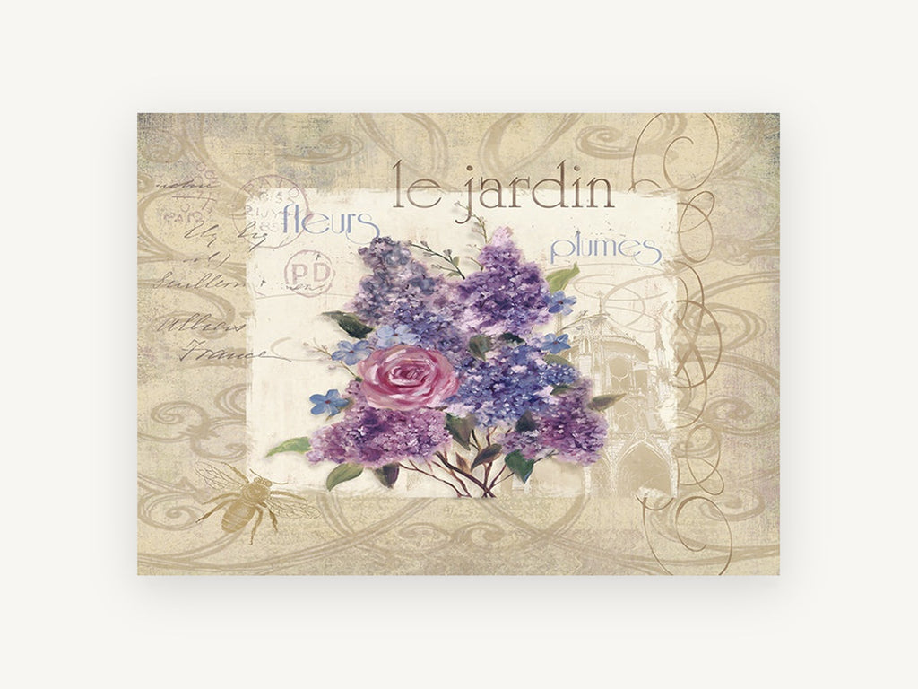 Le Jardin Lilac Postcard, floral canvas wall art print, front view