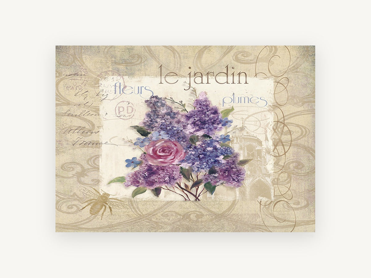 Le Jardin Lilac Postcard, floral canvas wall art print, front view