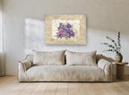 Le Jardin Lilac Postcard floral canvas print on the wall of a living room