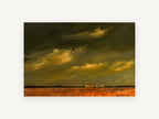 Farm Under Storm Light, stormy sky farm field landscape, landscape canvas wall art print, front view