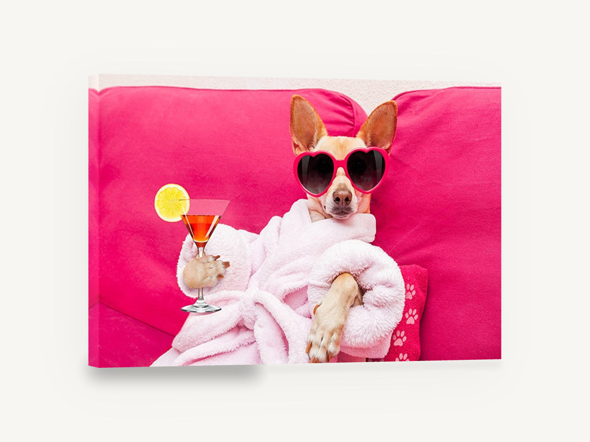 Spa Day Chihuahua, funny chihuahua spa day photograph, animal canvas wall art print ready to hang