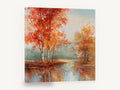 Amber Birch Reflections, autumn birch trees lake reflection, landscape canvas wall art print ready to hang