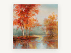 Amber Birch Reflections, autumn birch trees lake reflection, landscape canvas wall art print, front view