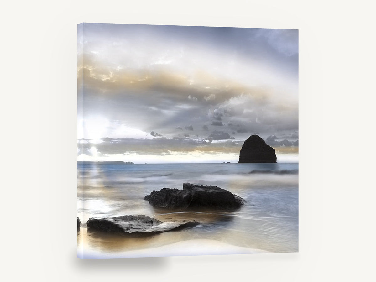 Silent Sea Stack, sea stack beach sunset photograph, coastal canvas wall art print ready to hang