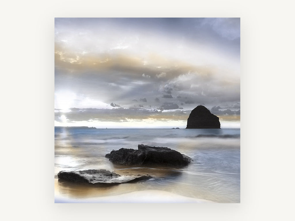 Silent Sea Stack, coastal canvas wall art print, front view