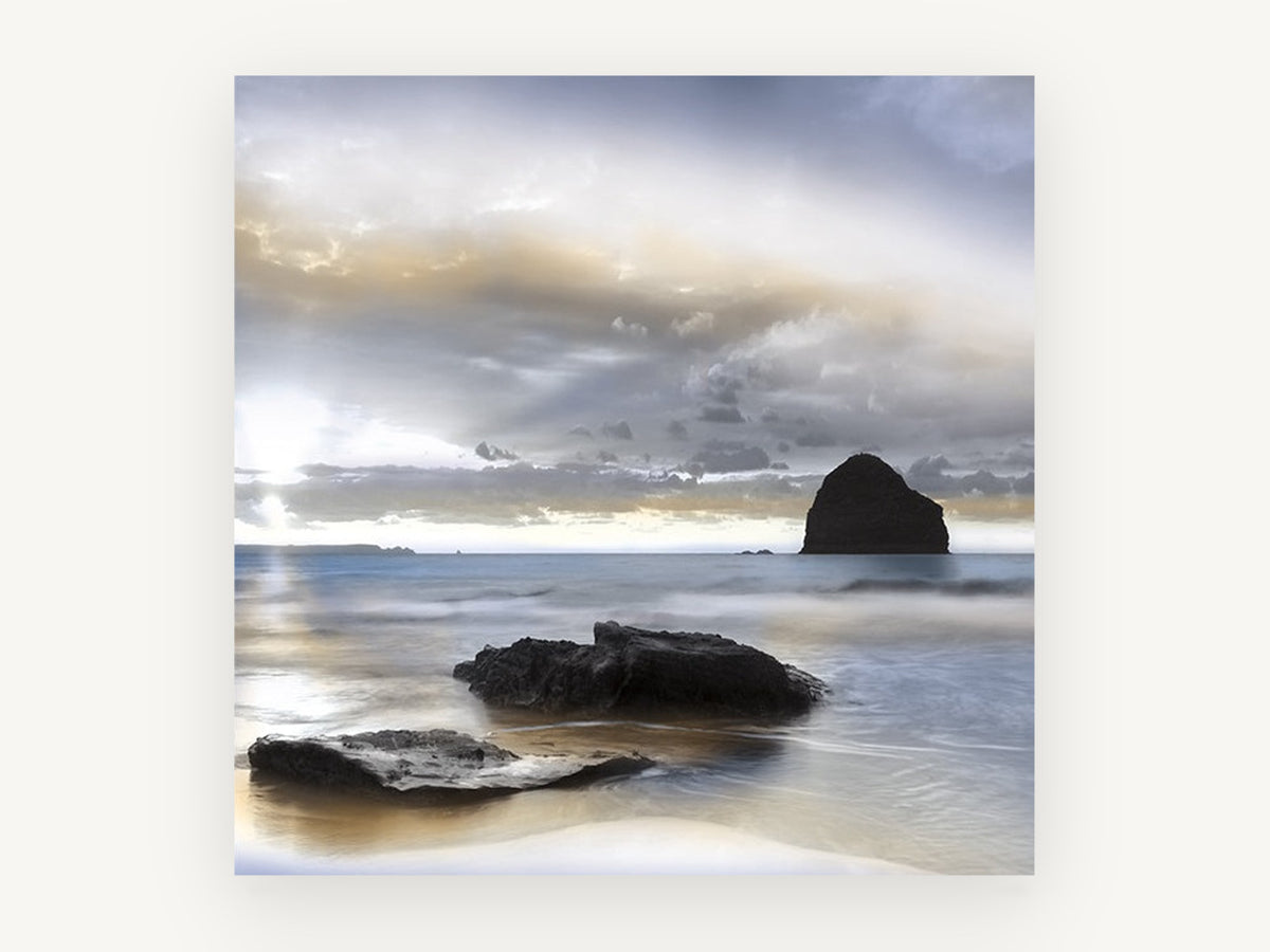 Silent Sea Stack, coastal canvas wall art print, front view