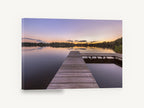 Lavender Dusk Jetty, timber jetty lake sunset photograph, landscape canvas wall art print ready to hang