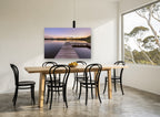Lavender Dusk Jetty landscape canvas print on the wall of a dining room