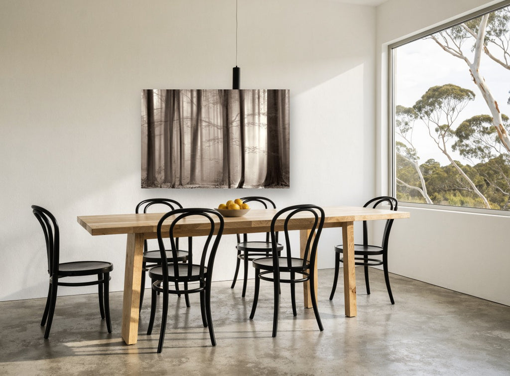 Sepia Beech Light landscape canvas print on the wall of a dining room