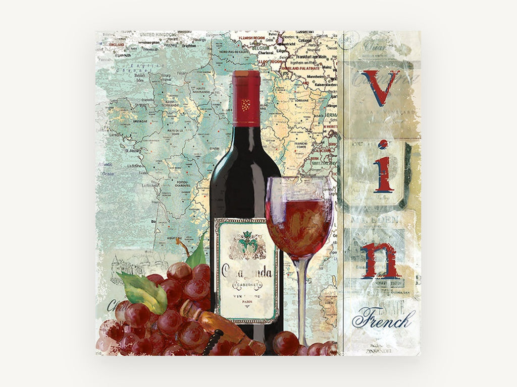 Vin French Wine Map, floral canvas wall art print, front view