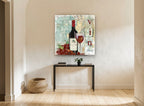 Vin French Wine Map floral canvas print on the wall of a hallway