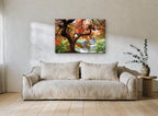 Maple Over Still Pond landscape canvas print on the wall of a living room