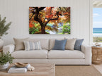Maple Over Still Pond landscape canvas print on the wall of a beach house living room