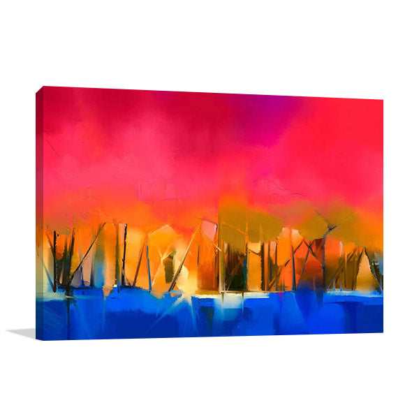 Gold Tree and Red Sky Wall Art Print