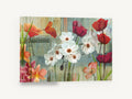 Weathered Wall Blooms, white anemones red poppies floral art, floral canvas wall art print ready to hang