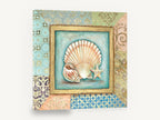 Scallop Shell Patchwork, scallop shell and starfish patchwork illustration, coastal canvas wall art print ready to hang