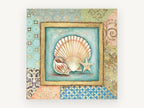 Scallop Shell Patchwork, coastal canvas wall art print, front view