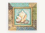 Shell Trio Patchwork, coastal canvas wall art print, front view