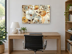 Amber and Silver Blooms floral canvas print on the wall of a study