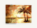 Amber Shore Palms, sunset palm trees beach textured art, floral canvas wall art print ready to hang