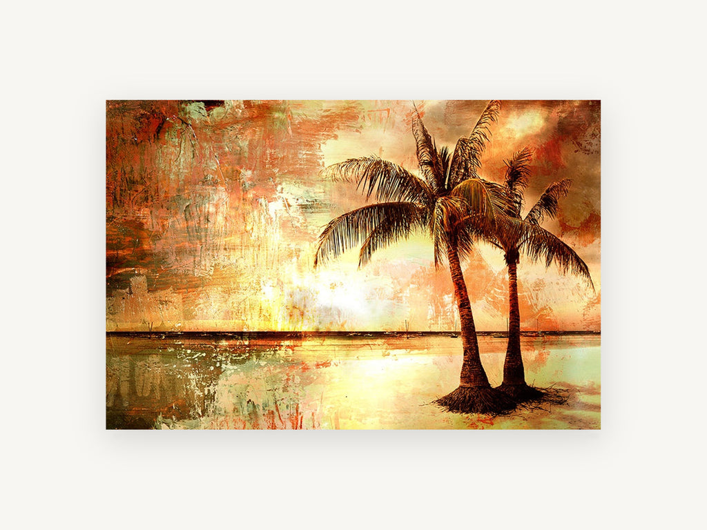 Amber Shore Palms, floral canvas wall art print, front view