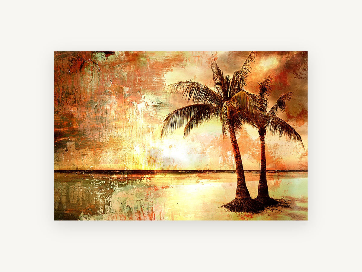Amber Shore Palms, floral canvas wall art print, front view